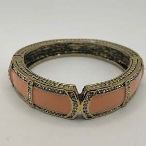 Heidi Daus gold tone pink enamel crystal bangle